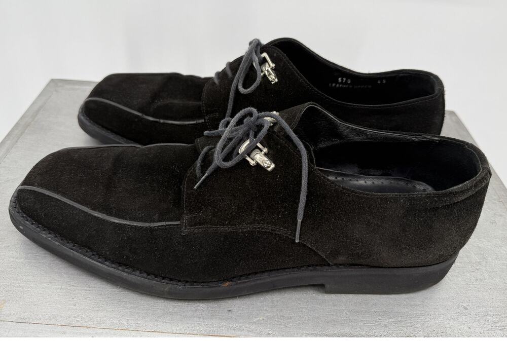 Marco Delli Men’s Black Suede Leather Dress Shoes EU 45 US 11.5 Italy Vibram